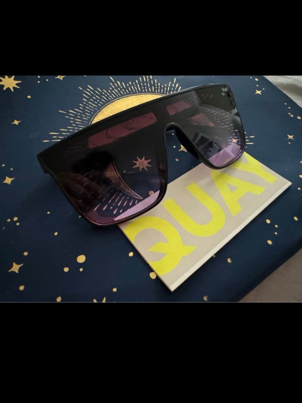 Oversized Shield Sunglasses - Black with Purple Tint